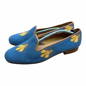 Stubbs & Wootton women size 8 Loafers Design Classic Bee blue/yellow Needlepoint
